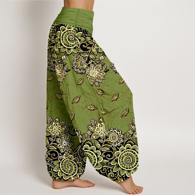 Buddha Stones Pantalones harem de mujer con cintura elástica, de algodón puro y estampado paisley mandala en naranja intenso. - image 10