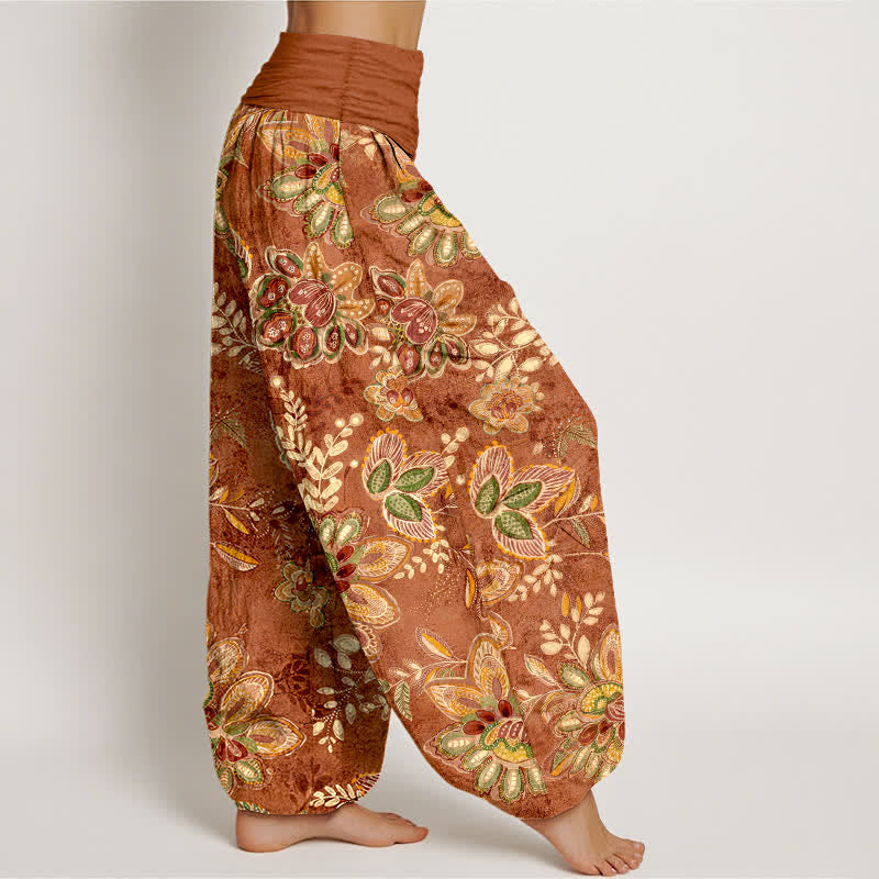 Buddha Stones Pantalones harem de algodón puro con estampado floral bohemio y cintura elástica para mujer. - image 2