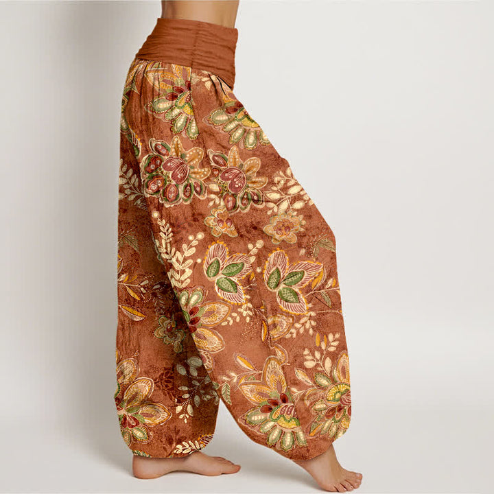 Buddha Stones Pantalones harem de algodón puro con estampado floral bohemio y cintura elástica para mujer. - image 2