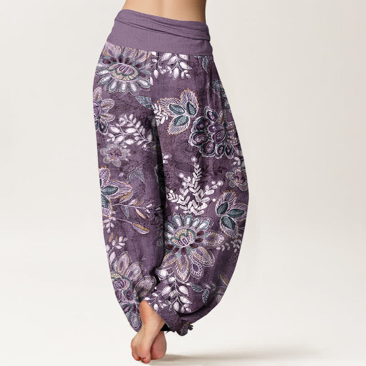 Buddha Stones Pantalones harem de algodón puro con estampado floral bohemio y cintura elástica para mujer. - image 6