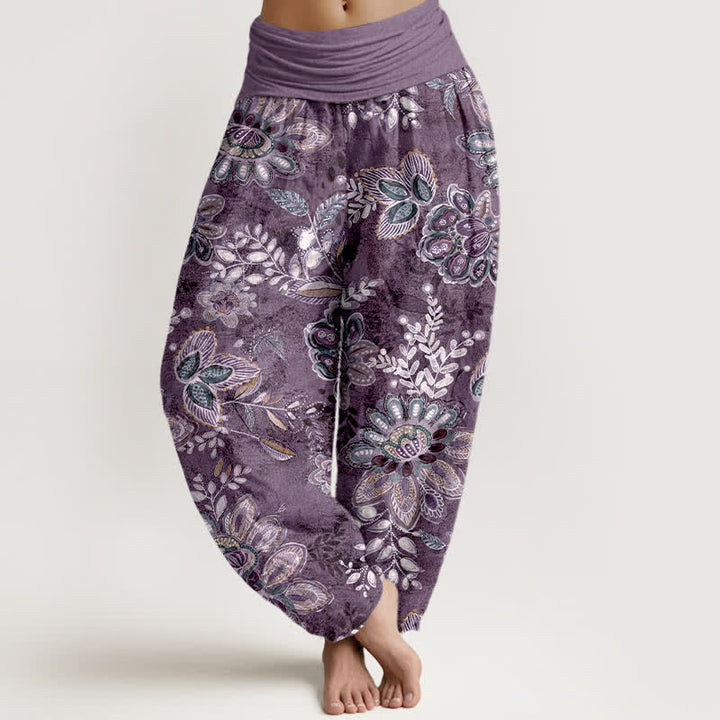 Buddha Stones Pantalones harem de algodón puro con estampado floral bohemio y cintura elástica para mujer. - Púrpura - US16，UK/AU20，EU48 (3XL) - image 5