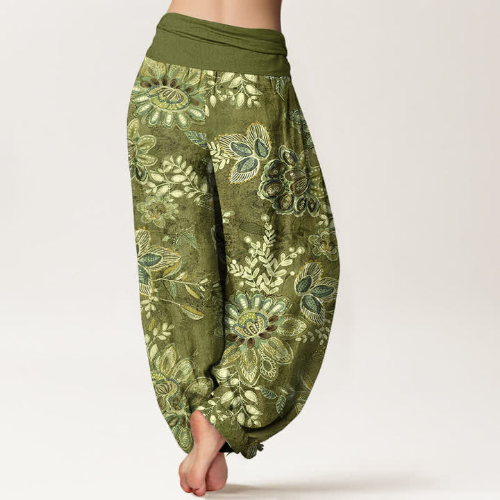 Buddha Stones Pantalones harem de algodón puro con estampado floral bohemio y cintura elástica para mujer. - image 9