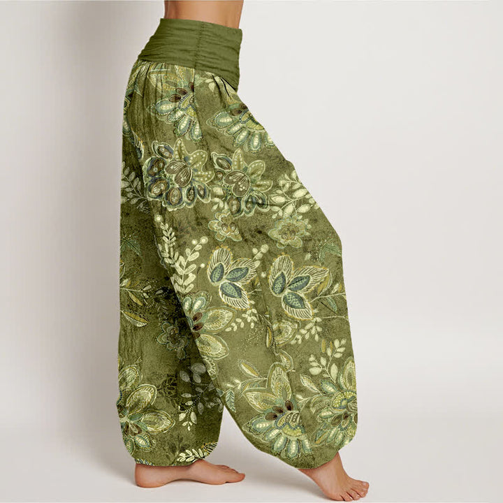 Buddha Stones Pantalones harem de algodón puro con estampado floral bohemio y cintura elástica para mujer. - image 10