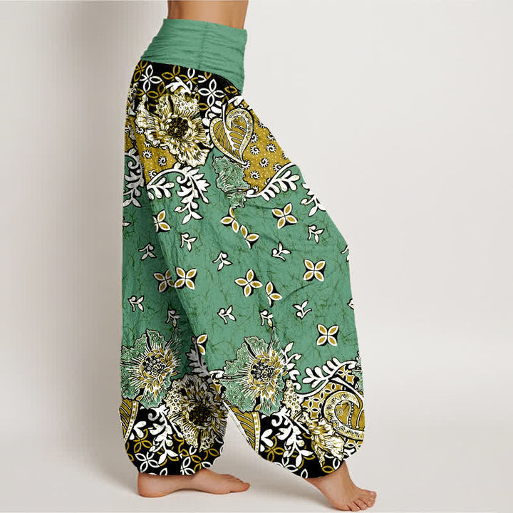 Buddha Stones Pantalones harem de mujer con cintura elástica, de algodón puro y estampado floral bohemio de cachemir. - image 10
