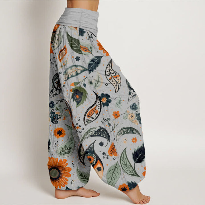 Buddha Stones Pantalones harem de mujer con cintura elástica, estampado bohemio de girasoles y cachemir, de algodón puro. - image 7
