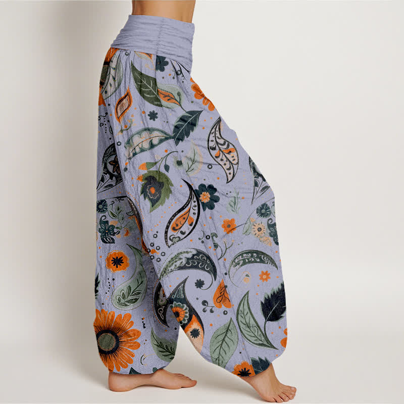 Buddha Stones Pantalones harem de mujer con cintura elástica, estampado bohemio de girasoles y cachemir, de algodón puro. - image 10