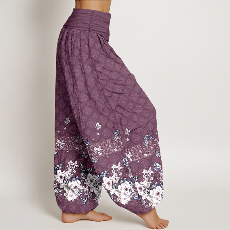 Buddha Stones Pantalones harem de mujer con cintura elástica y estampado floral bohemio de algodón puro. - image 7