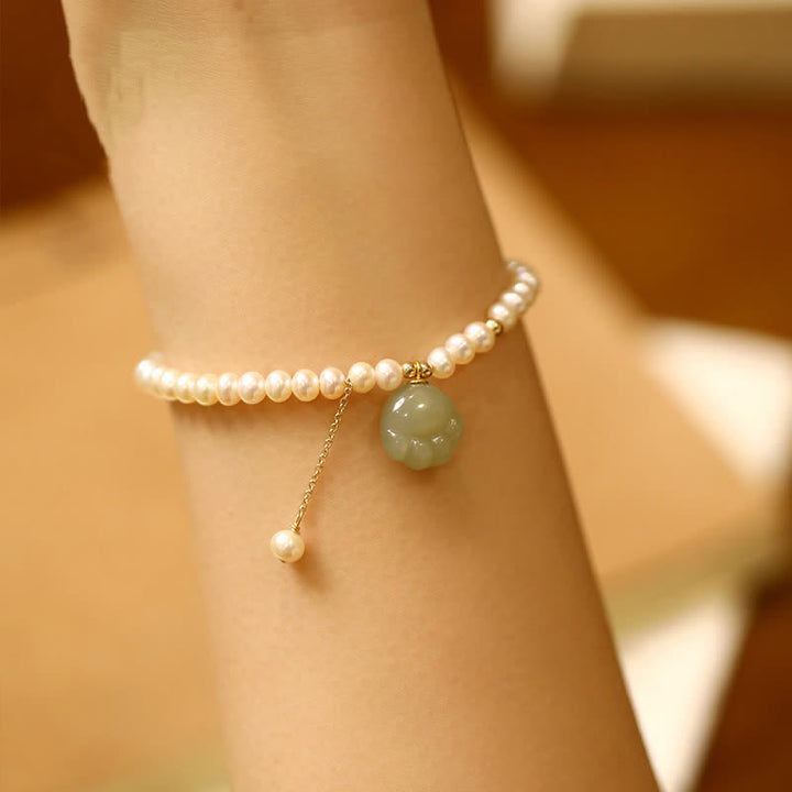Buddha Stones Pulsera de perlas con diseño de huella de gato de jade Hetian natural - Huella de gato (circunferencia de la muñeca: 15–20 cm) - image 0