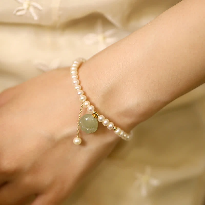 Buddha Stones Pulsera de perlas con diseño de huella de gato de jade Hetian natural - image 3