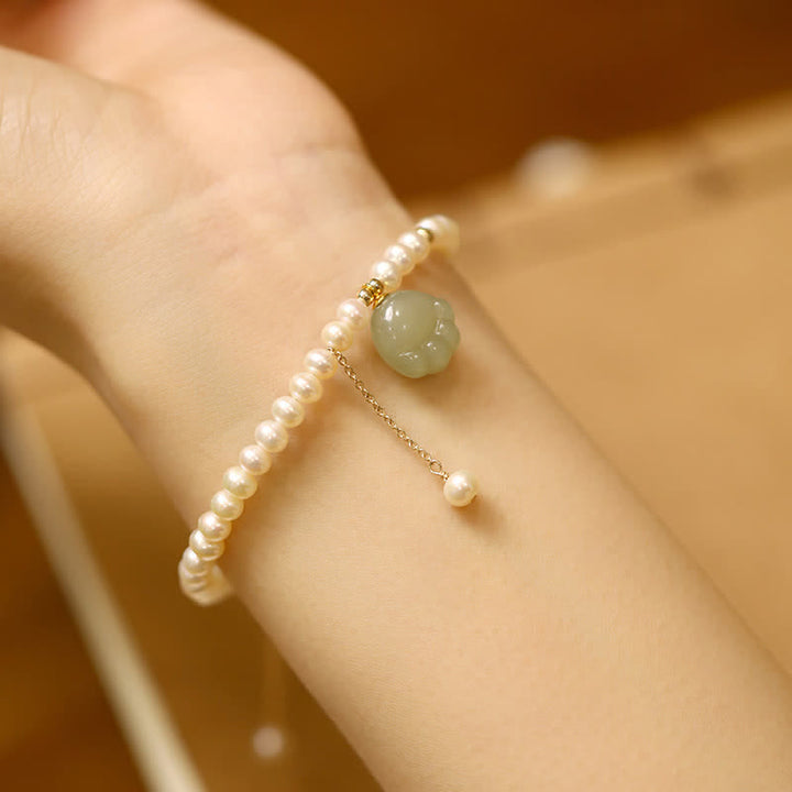 Buddha Stones Pulsera de perlas con diseño de huella de gato de jade Hetian natural - image 2