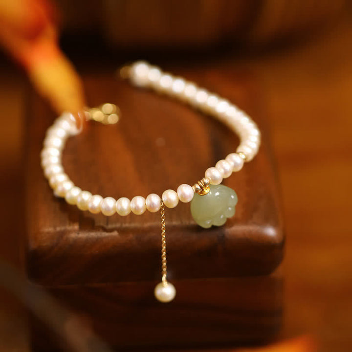 Buddha Stones Pulsera de perlas con diseño de huella de gato de jade Hetian natural - image 1