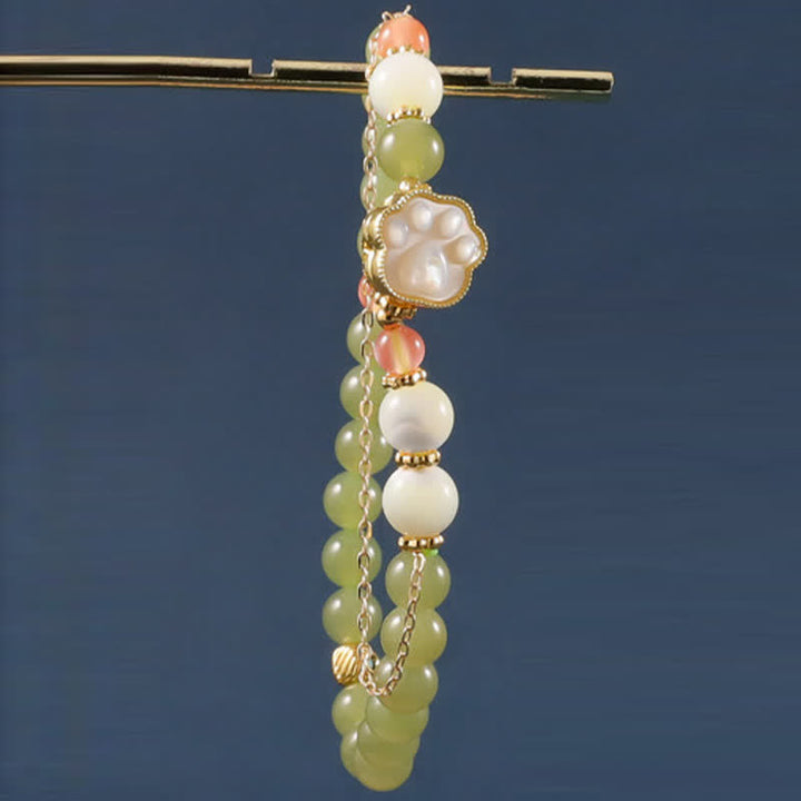 Buddha Stones Pulsera de la prosperidad con diseño de huella de gato y piedra Tridacna de jade Hetian natural - image 3