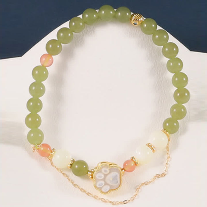 Buddha Stones Pulsera de la prosperidad con diseño de huella de gato y piedra Tridacna de jade Hetian natural - image 8