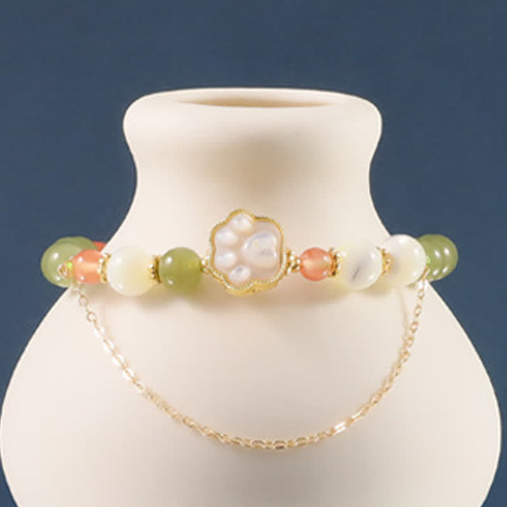 Buddha Stones Pulsera de la prosperidad con diseño de huella de gato y piedra Tridacna de jade Hetian natural - image 4