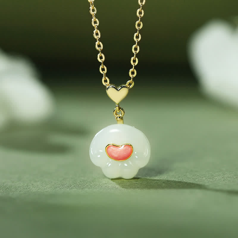 Buddha Stones Collar de plata de ley 925 con colgante de pata de gato de jade Hetian natural. - Jade Hetian natural (el color puede variar) - image 0