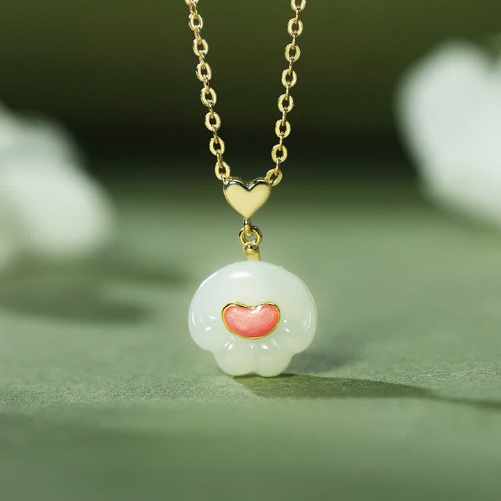 Buddha Stones Collar de plata de ley 925 con colgante de pata de gato de jade Hetian natural. - Jade Hetian natural (el color puede variar) - image 0