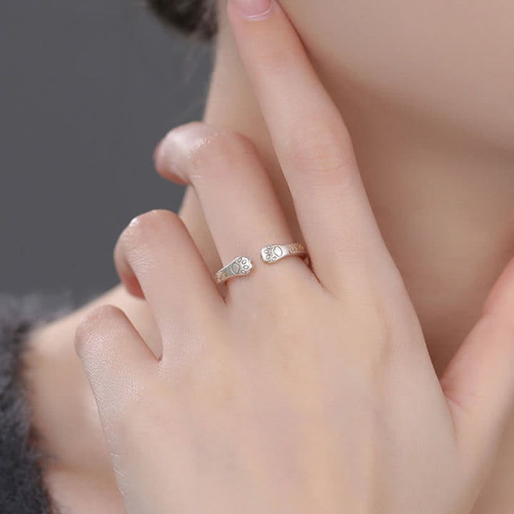 Buddha Stones Anillo de equilibrio con forma de pata de gato de plata de ley 999 - image 8