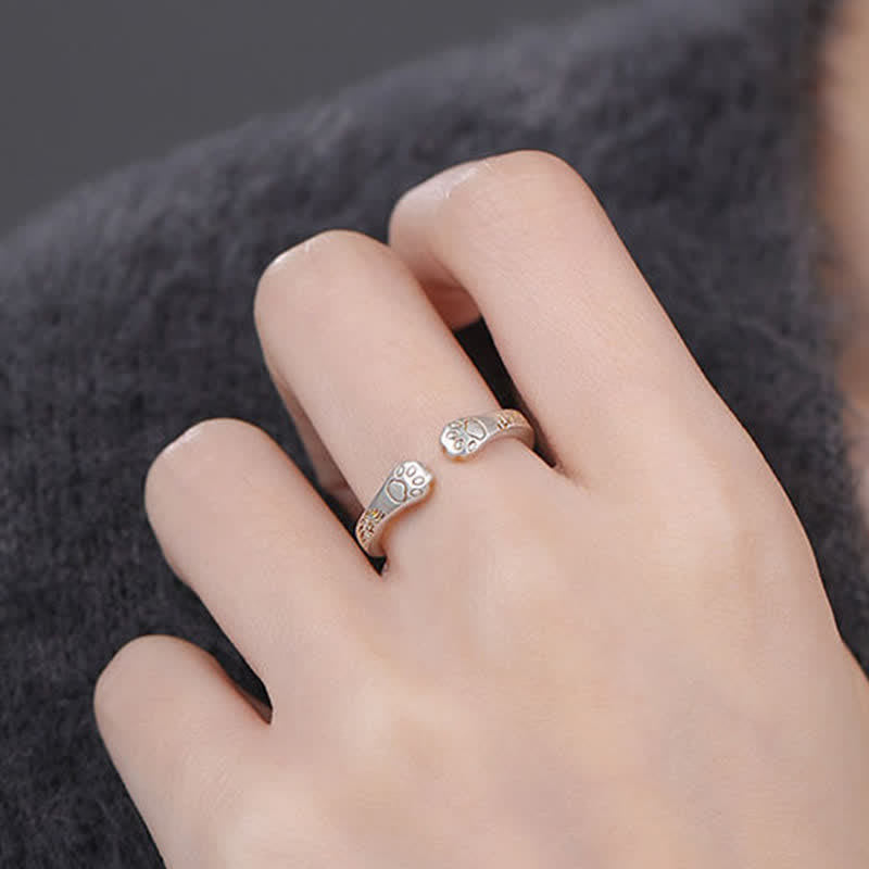 Buddha Stones Anillo de equilibrio con forma de pata de gato de plata de ley 999 - image 4