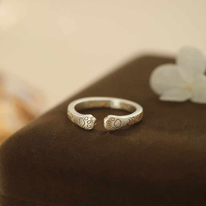 Buddha Stones Anillo de equilibrio con forma de pata de gato de plata de ley 999 - image 3