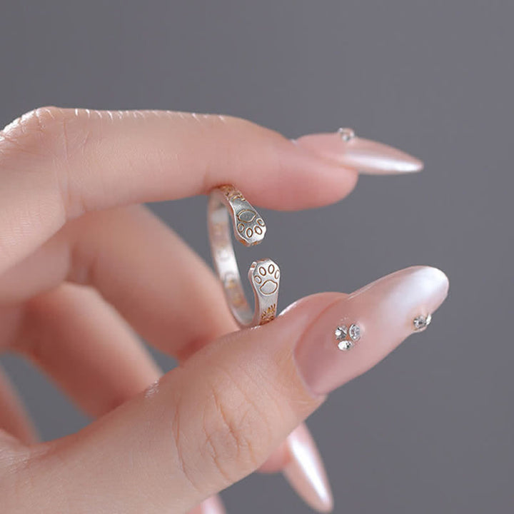 Buddha Stones Anillo de equilibrio con forma de pata de gato de plata de ley 999 - image 6