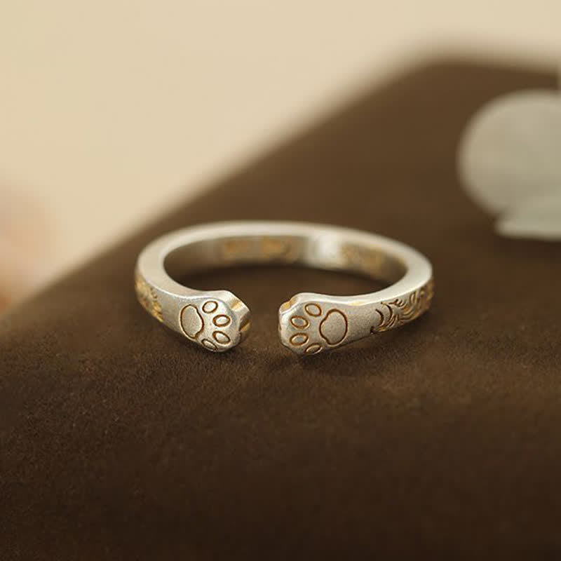 Buddha Stones Anillo de equilibrio con forma de pata de gato de plata de ley 999 - image 2