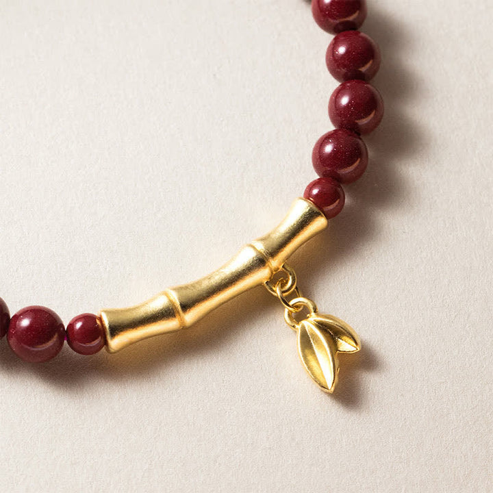 Buddha Stones Pulsera de bendición de bambú de plata de ley 999 con cinabrio - image 3