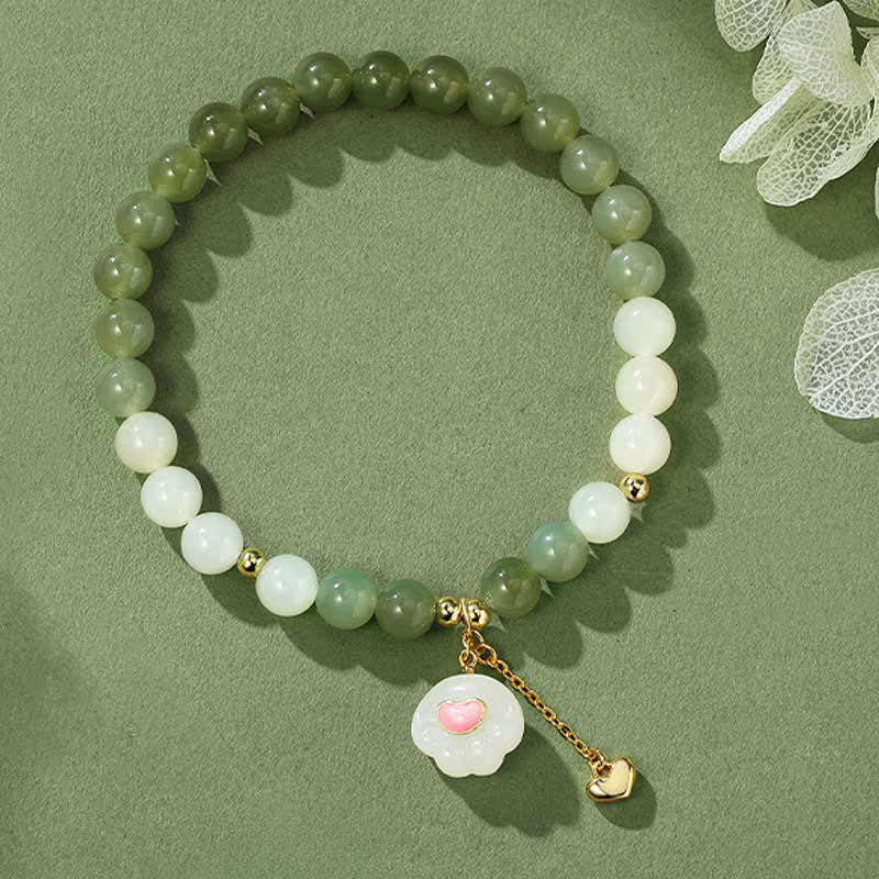 Buddha Stones Pulsera de abundancia con diseño de corazón y huella de gato de jade Hetian natural - image 2