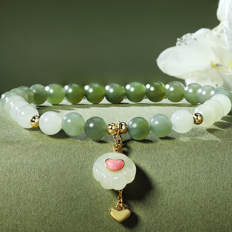 Buddha Stones Pulsera de abundancia con diseño de corazón y huella de gato de jade Hetian natural - image 1