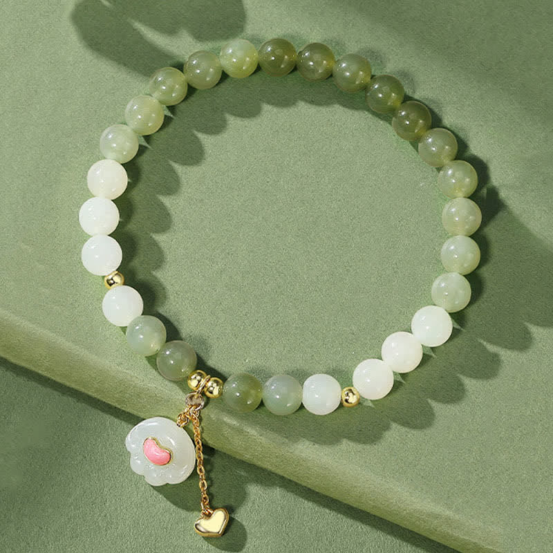 Buddha Stones Pulsera de abundancia con diseño de corazón y huella de gato de jade Hetian natural - Huella de gato (circunferencia de la muñeca: 16-17 cm) - image 0