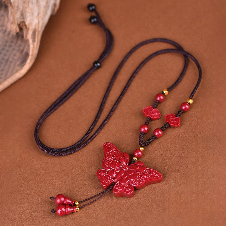 Buddha Stones Collar con colgante de mariposa cinabrio y cuerda de la libertad - Cinabrio - image 0