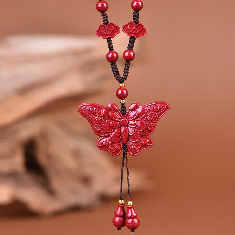 Buddha Stones Collar con colgante de mariposa cinabrio y cuerda de la libertad - image 3