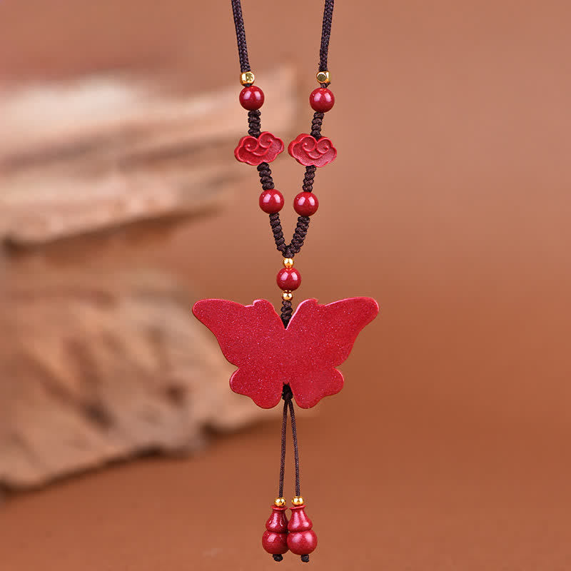 Buddha Stones Collar con colgante de mariposa cinabrio y cuerda de la libertad - image 4