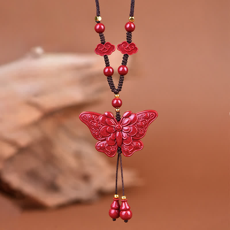 Buddha Stones Collar con colgante de mariposa cinabrio y cuerda de la libertad - image 8