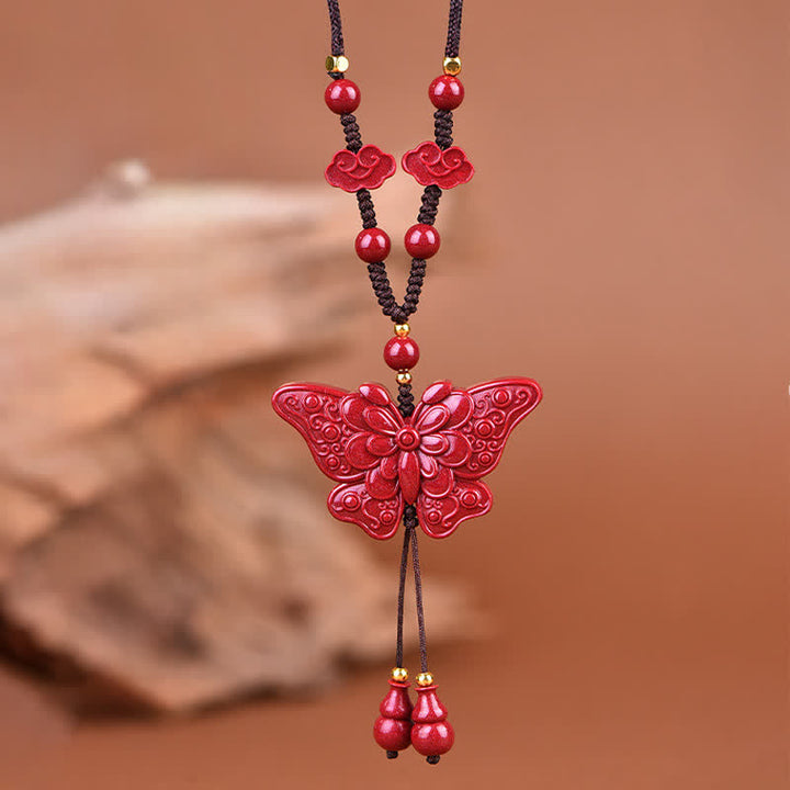 Buddha Stones Collar con colgante de mariposa cinabrio y cuerda de la libertad - image 8