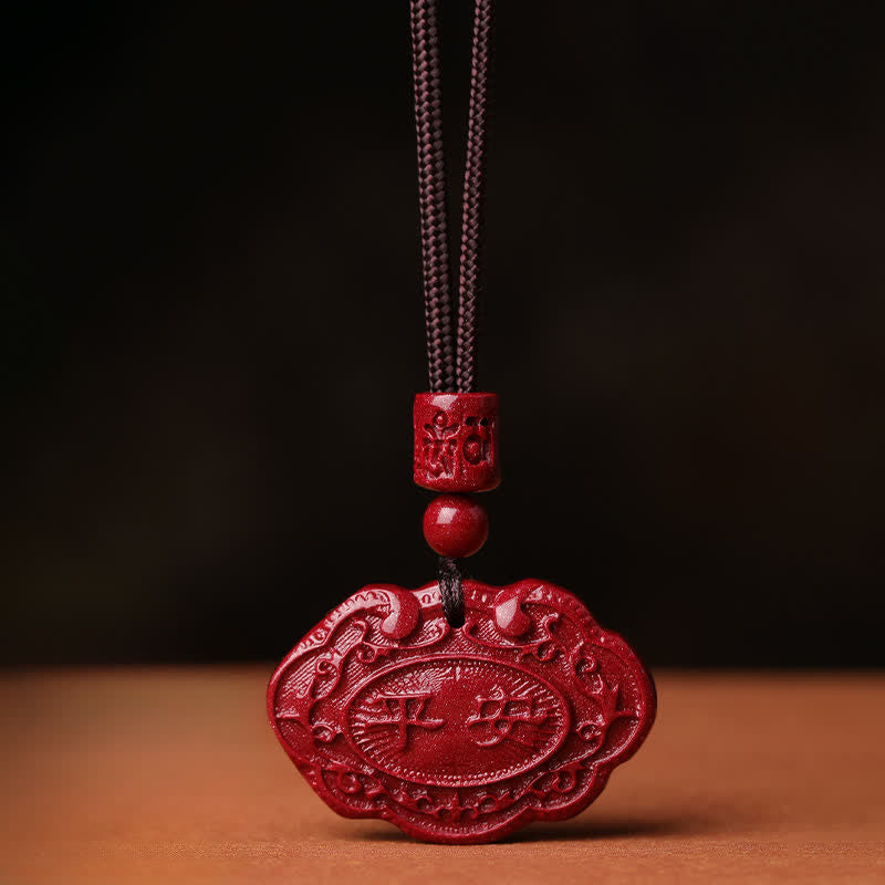 Buddha Stones Collar de la suerte con cuerda y candado Ruyi del personaje Cinnabar Fu - Cinabrio - image 0