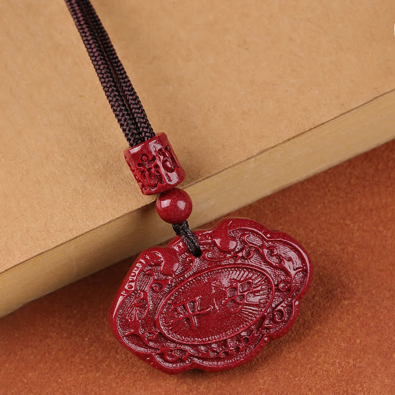 Buddha Stones Collar de la suerte con cuerda y candado Ruyi del personaje Cinnabar Fu - image 9