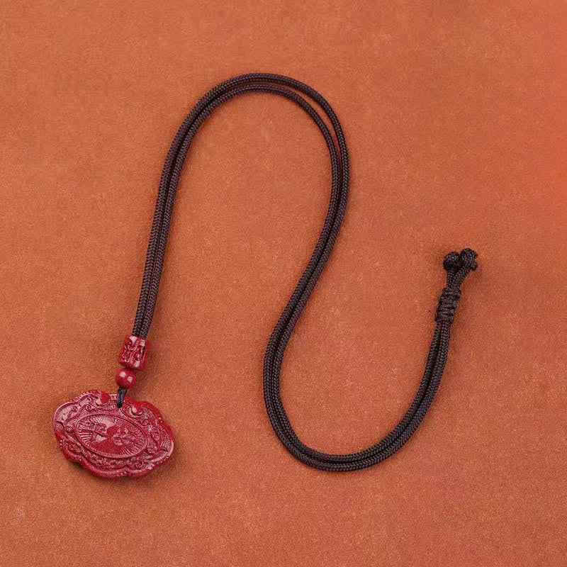 Buddha Stones Collar de la suerte con cuerda y candado Ruyi del personaje Cinnabar Fu - image 1