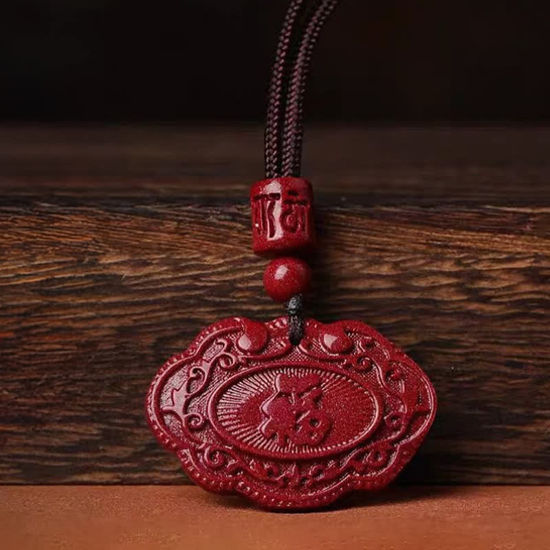 Buddha Stones Collar de la suerte con cuerda y candado Ruyi del personaje Cinnabar Fu - image 7