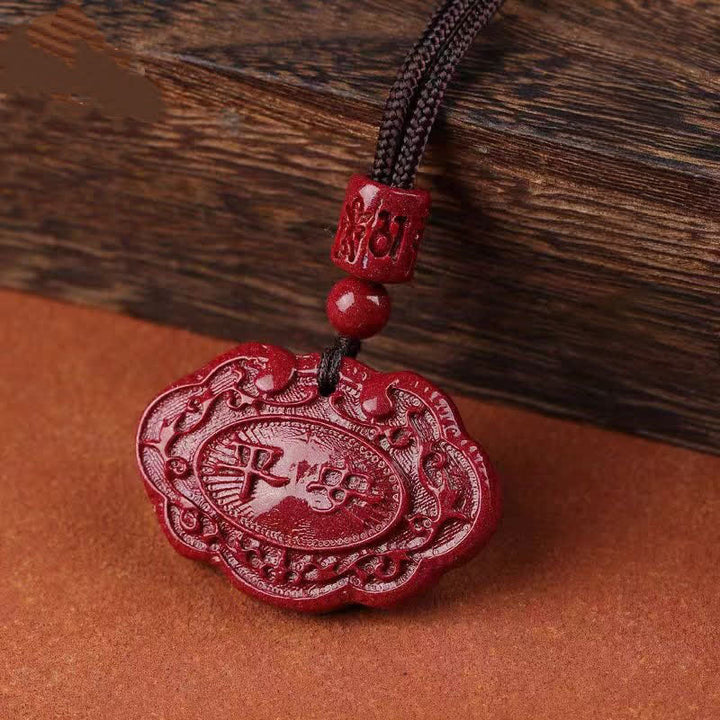 Buddha Stones Collar de la suerte con cuerda y candado Ruyi del personaje Cinnabar Fu - image 8