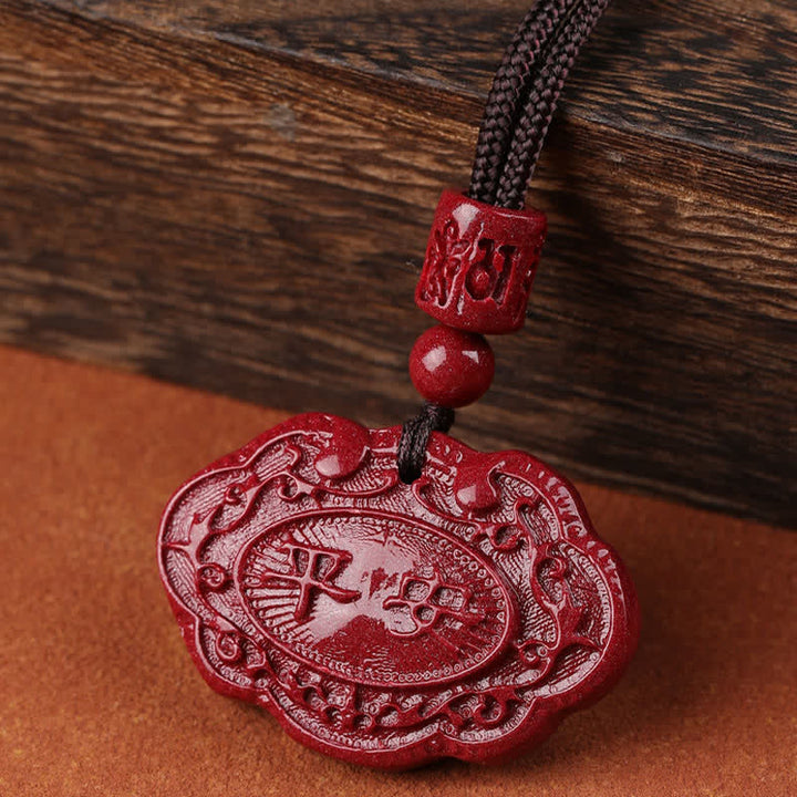 Buddha Stones Collar de la suerte con cuerda y candado Ruyi del personaje Cinnabar Fu - image 2