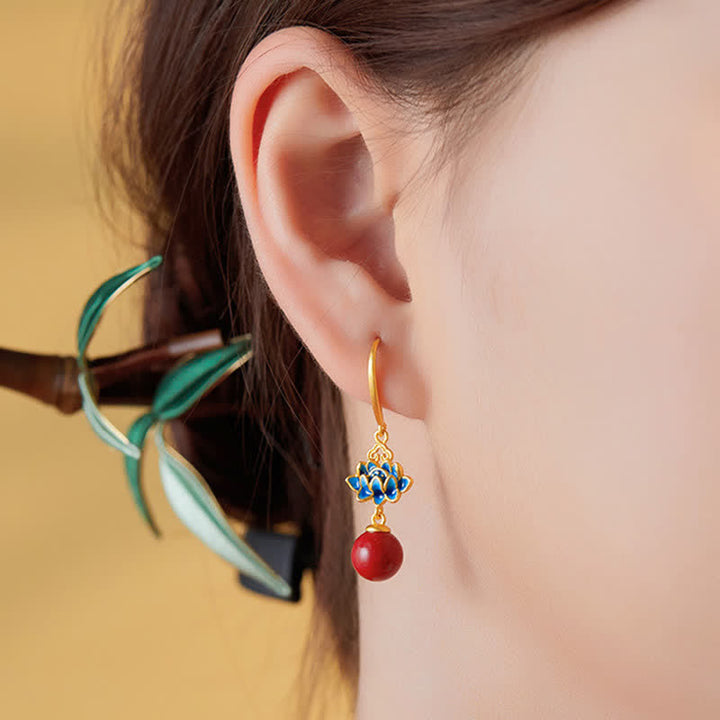 Buddha Stones Pendientes colgantes de loto esmaltados en plata de ley 925 con cinabrio - image 8