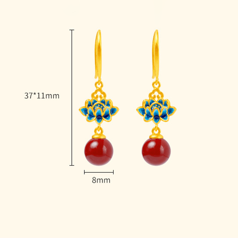 Buddha Stones Pendientes colgantes de loto esmaltados en plata de ley 925 con cinabrio - image 10