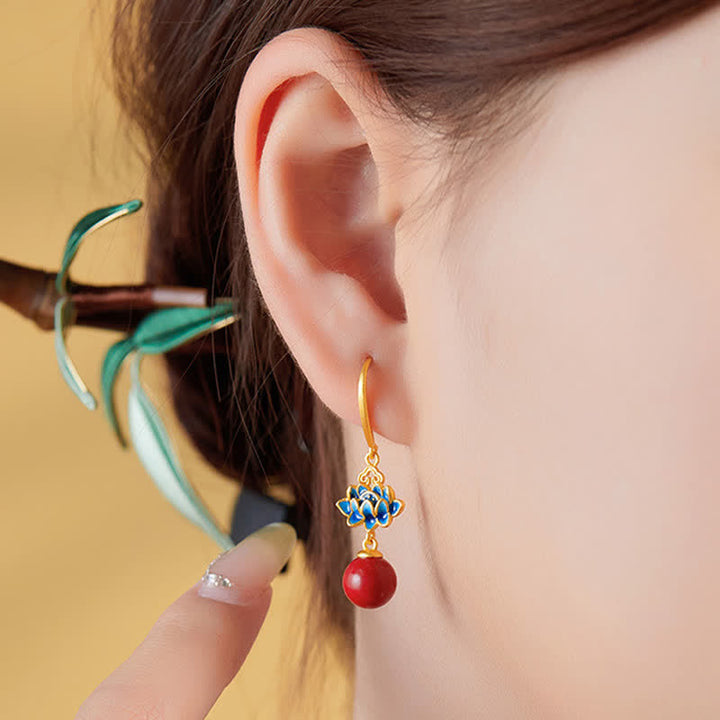 Buddha Stones Pendientes colgantes de loto esmaltados en plata de ley 925 con cinabrio - image 4