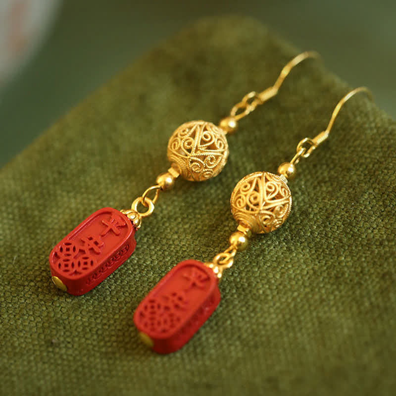 Buddha Stones Pendientes colgantes de filigrana de cobre cinabrio con diseño de bendición - image 1