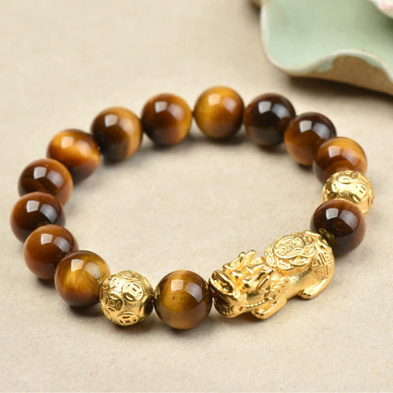 Buddha Stones Pulsera de cuentas de coraje con el personaje Pixiu Fu de ojo de tigre natural Om Mani Padme Hum - Pixiu de la Suerte y la Fortuna con Ojo de Tigre Amarillo (Circunferencia de la muñeca: 17–18 cm) - image 15