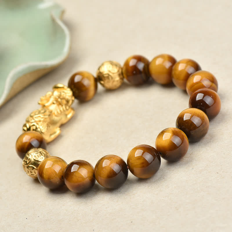 Buddha Stones Pulsera de cuentas de coraje con el personaje Pixiu Fu de ojo de tigre natural Om Mani Padme Hum - image 17