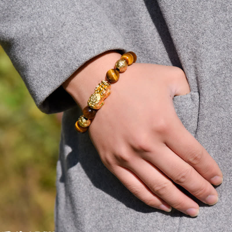 Buddha Stones Pulsera de cuentas de coraje con el personaje Pixiu Fu de ojo de tigre natural Om Mani Padme Hum - image 18