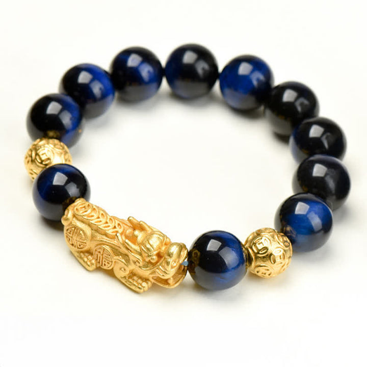 Buddha Stones Pulsera de cuentas de coraje con el personaje Pixiu Fu de ojo de tigre natural Om Mani Padme Hum - Monedas de cobre Pixiu con ojo de tigre azul (circunferencia de la muñeca: 17–18 cm) - image 19