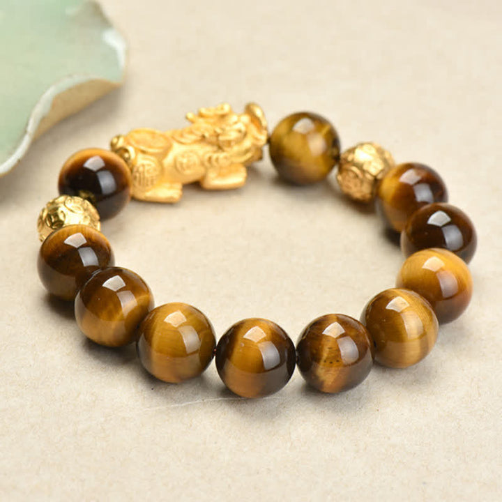 Buddha Stones Pulsera de cuentas de coraje con el personaje Pixiu Fu de ojo de tigre natural Om Mani Padme Hum - image 2