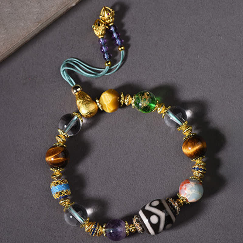 Buddha Stones Pulsera de salud con cuentas Dzi naturales de amatista y ojo de tigre - image 9